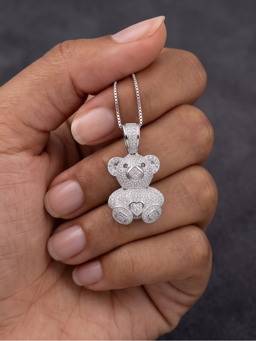 Moissanite Teddy Bear Pendant 926 Silver 2 CTW - Picture 2 of 4